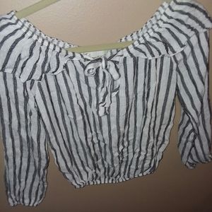 Long Sleeve Stripped Ruffled Blouse
